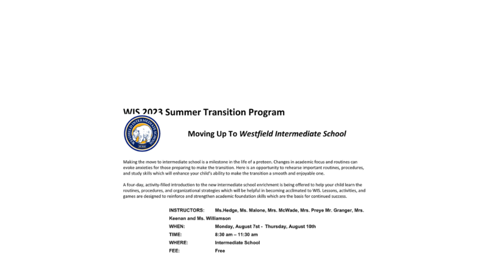 WIS Summer Transition Program 