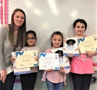 Franklin Avenue second grade teacher Lindsey Ayers and winning STEM designers Ashnu, Bernadette, and Lyla in 2019. (SUBMITTED PHOTO)