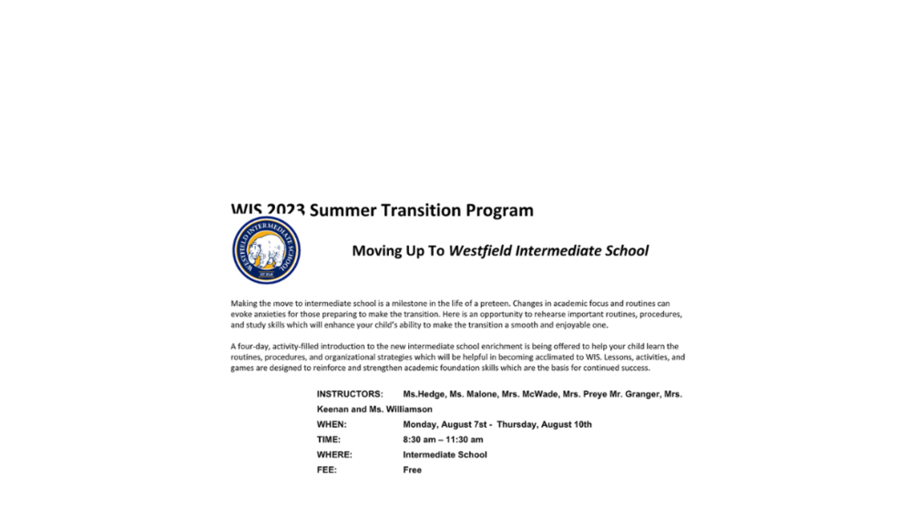 WIS Summer Transition Program